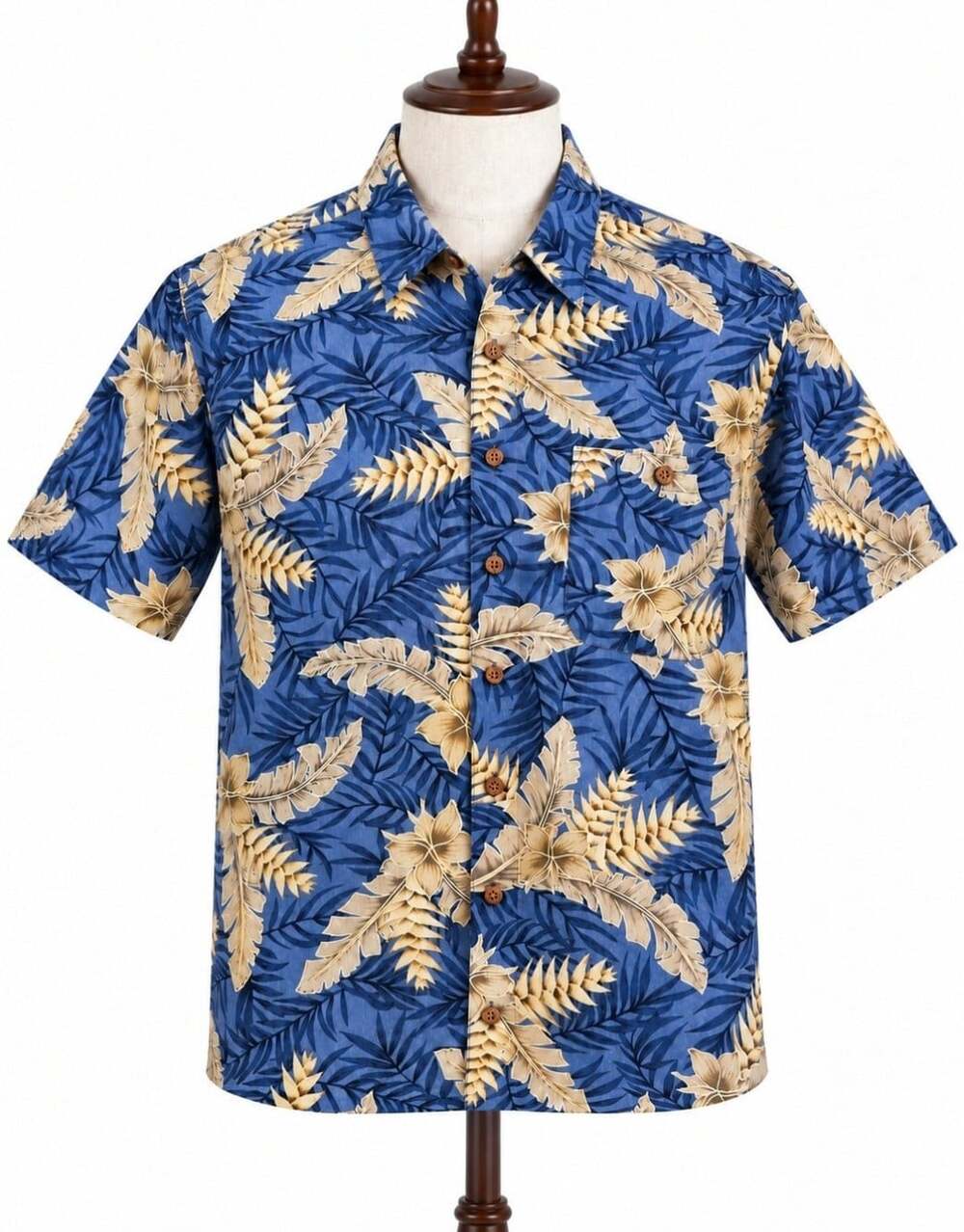 Caribbean Mens XLT Tall 100% Silk Hawaiian Shirt Blue Tropical Floral Aloha